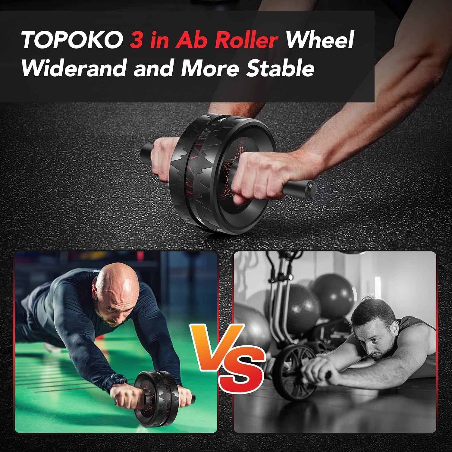 Close-up of the ab roller's non-slip rubber wheels