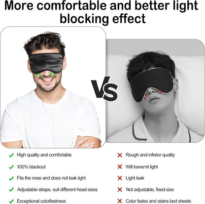 Sleep Mask Silk Eye Mask for Sleeping, Eye Cover Soft Satin Blindfold Adjustable Strap, Satin Blackout for Men & Women, Super Soft Eyeshade for Night Sleeping (Black)