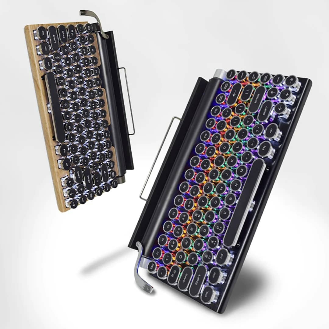 Retro typewriter mechanical keyboard with metal lever and backlight knobs