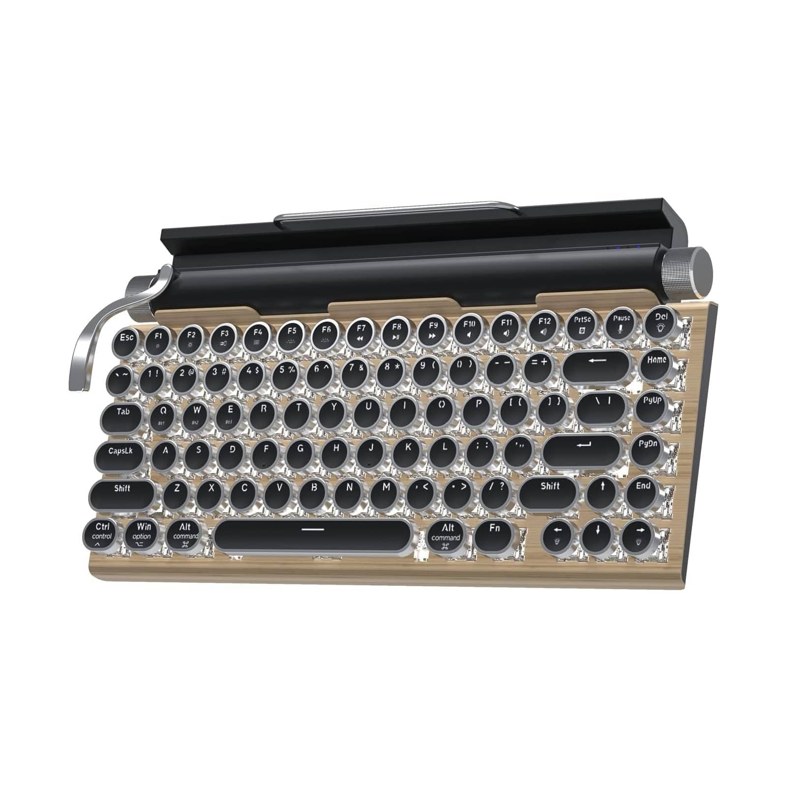 Retro typewriter mechanical keyboard with metal lever and backlight knobs