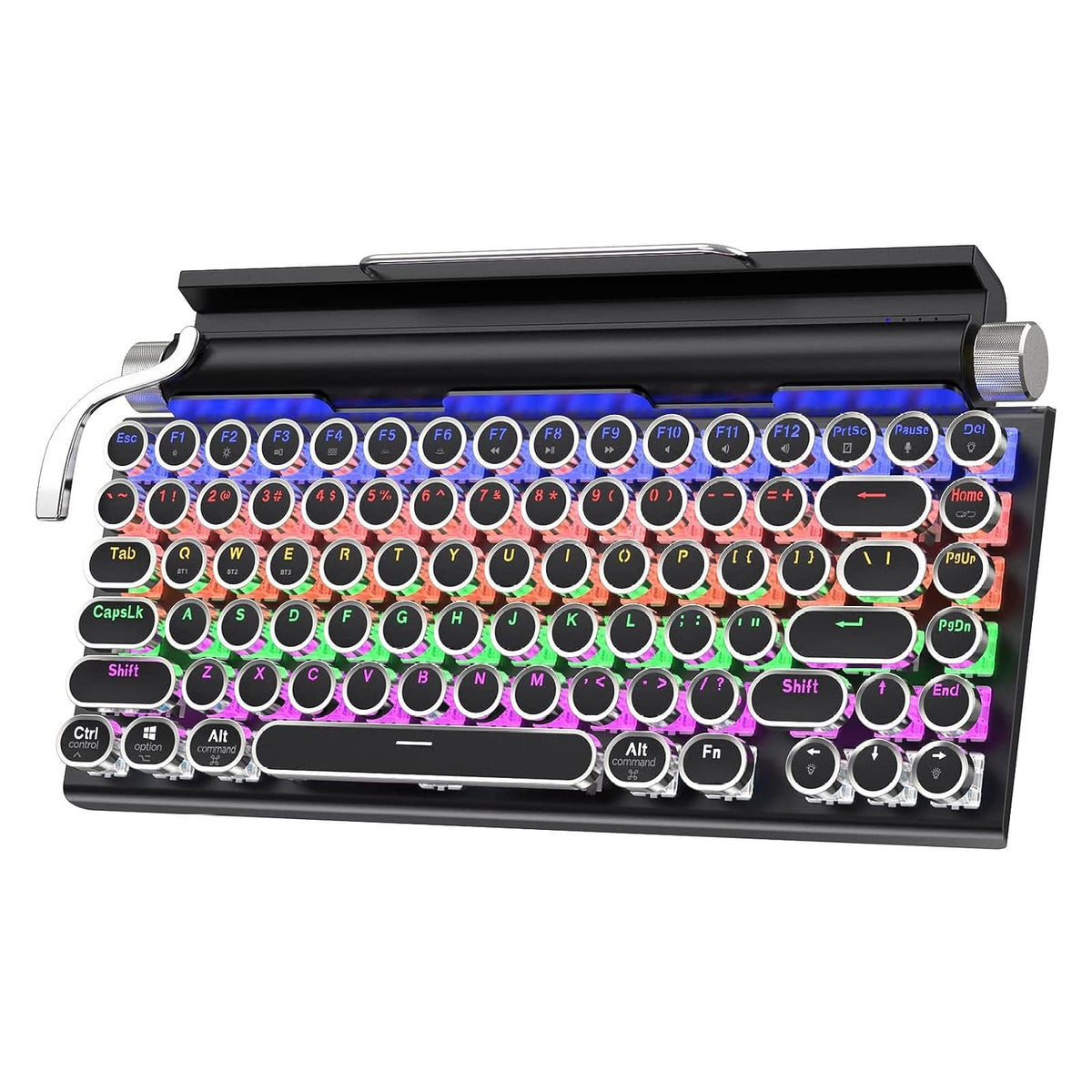 Retro typewriter mechanical keyboard with metal lever and backlight knobs