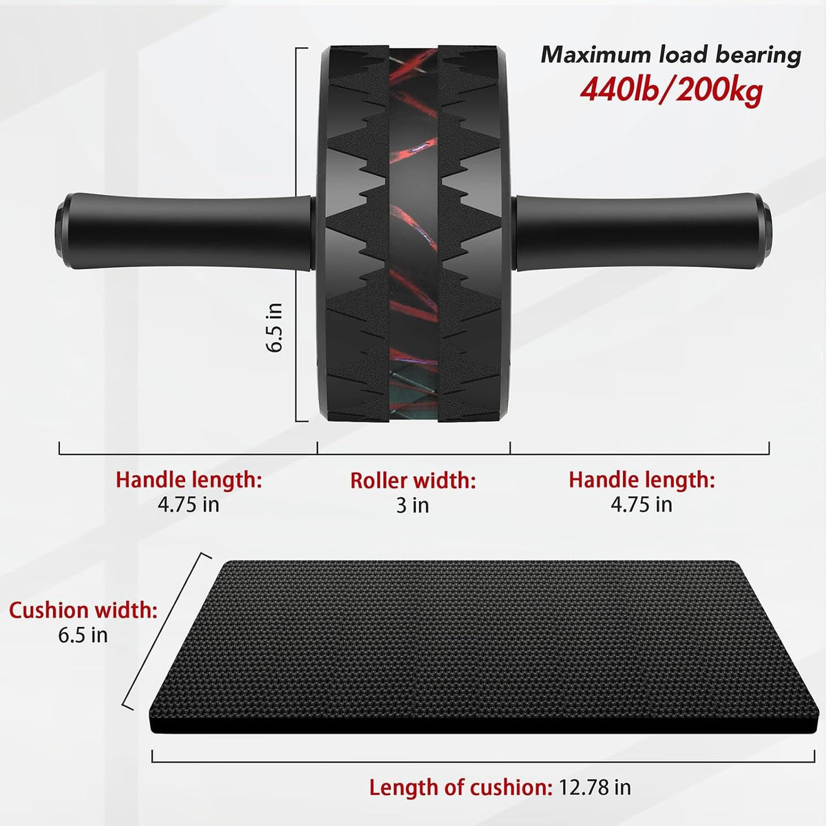 Ab roller wheel with foam-padded handle for a secure grip