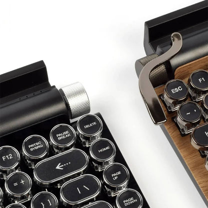 Retro typewriter mechanical keyboard with metal lever and backlight knobs