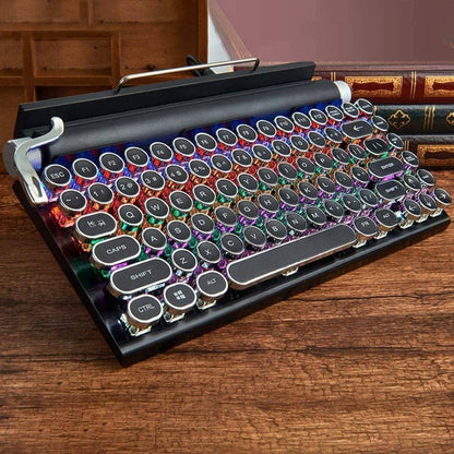 Retro typewriter mechanical keyboard with metal lever and backlight knobs