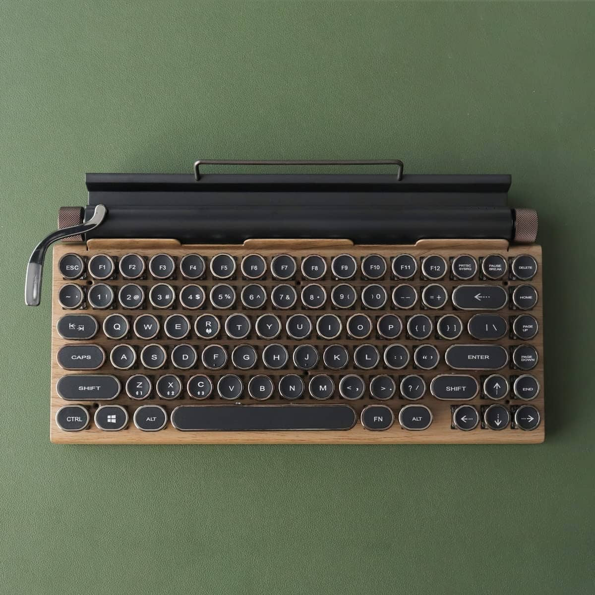 Retro typewriter mechanical keyboard with metal lever and backlight knobs