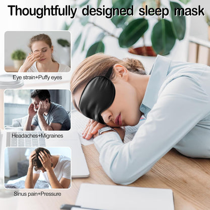 Sleep Mask Silk Eye Mask for Sleeping, Eye Cover Soft Satin Blindfold Adjustable Strap, Satin Blackout for Men & Women, Super Soft Eyeshade for Night Sleeping (Black)