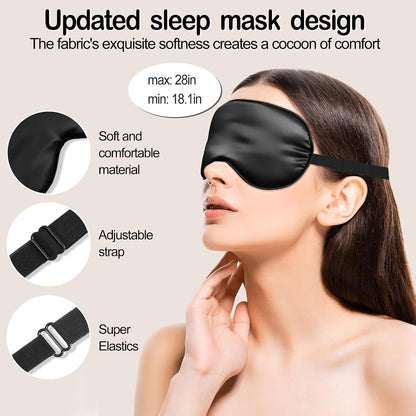 Sleep Mask Silk Eye Mask for Sleeping, Eye Cover Soft Satin Blindfold Adjustable Strap, Satin Blackout for Men & Women, Super Soft Eyeshade for Night Sleeping (Black)