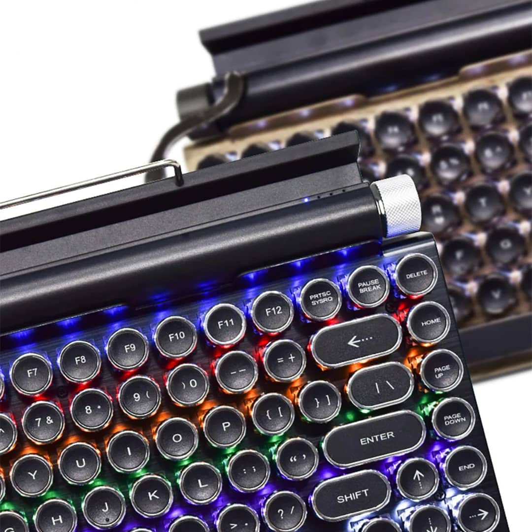 Retro typewriter mechanical keyboard with metal lever and backlight knobs