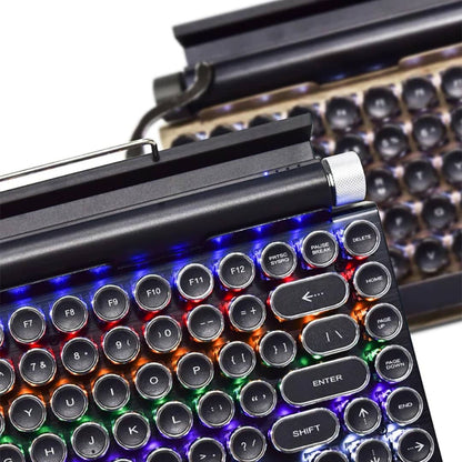 Retro typewriter mechanical keyboard with metal lever and backlight knobs