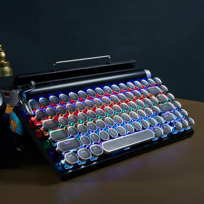 Retro typewriter mechanical keyboard with metal lever and backlight knobs