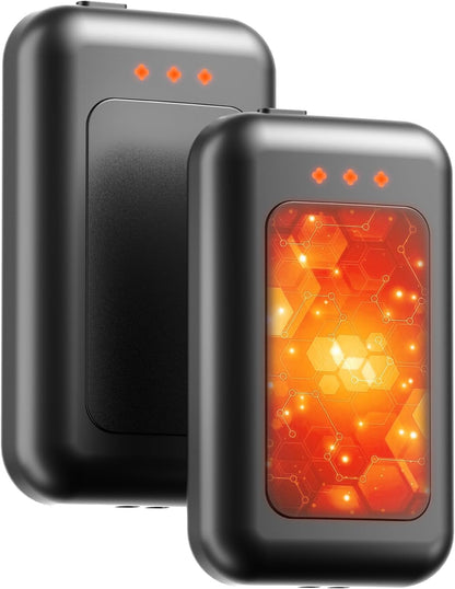 Veraen rechargeable electric hand warmer, front view showing heat setting button