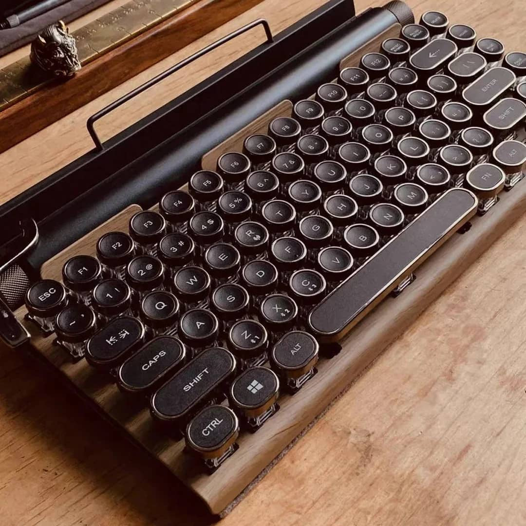 Retro typewriter mechanical keyboard with metal lever and backlight knobs