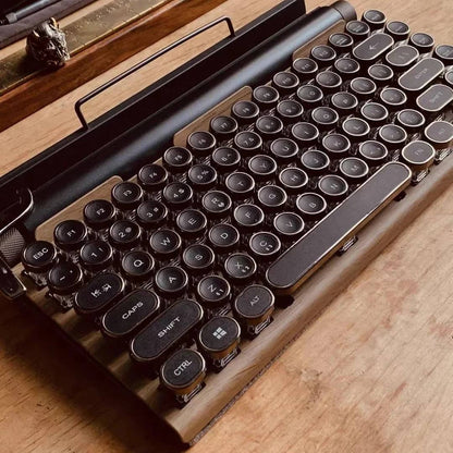 Retro typewriter mechanical keyboard with metal lever and backlight knobs