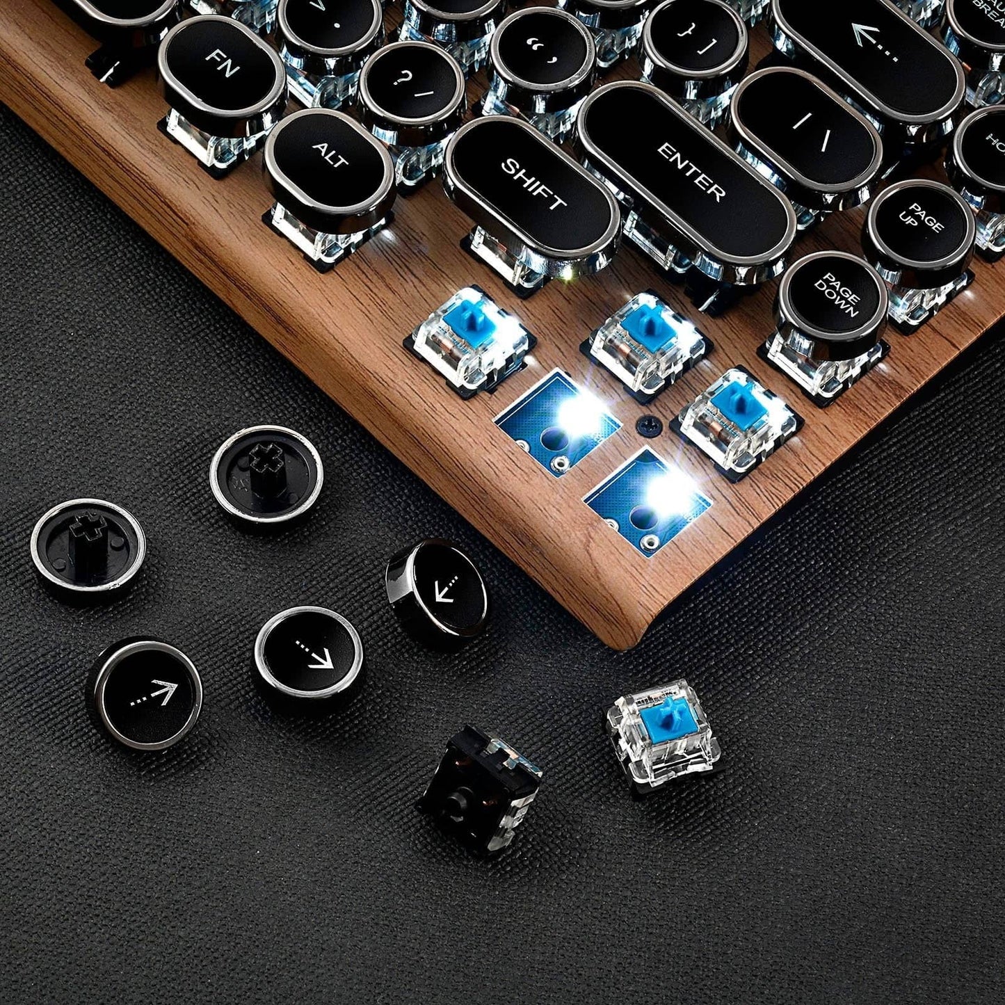 Retro typewriter mechanical keyboard with metal lever and backlight knobs