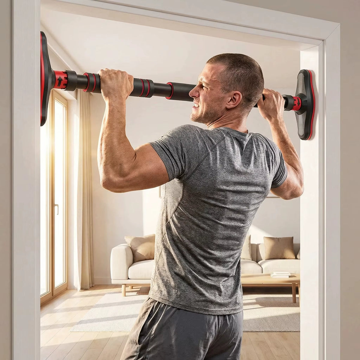 Doorway pull-up bar with carbon steel frame