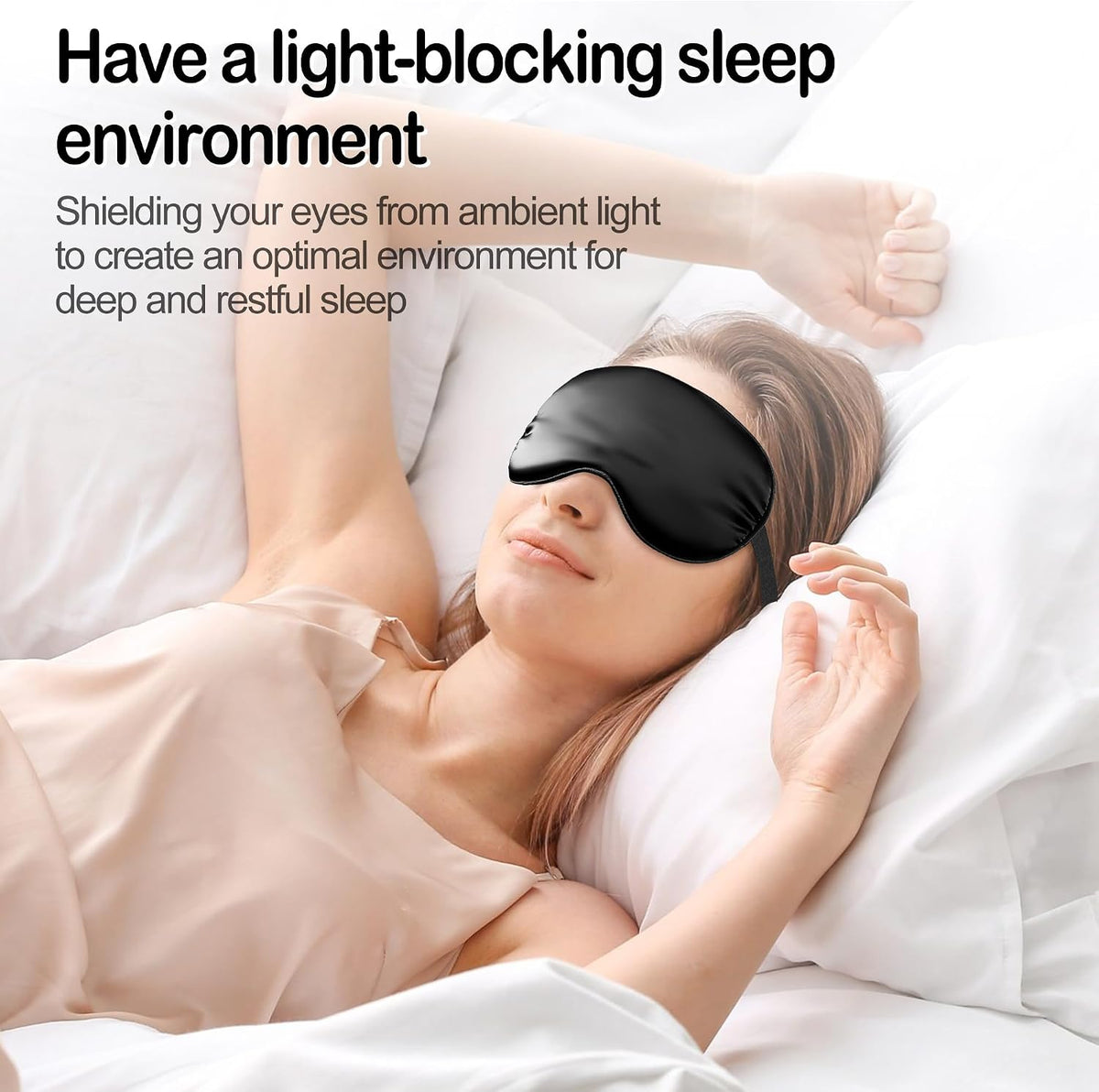 Sleep Mask Silk Eye Mask for Sleeping, Eye Cover Soft Satin Blindfold Adjustable Strap, Satin Blackout for Men & Women, Super Soft Eyeshade for Night Sleeping (Black)