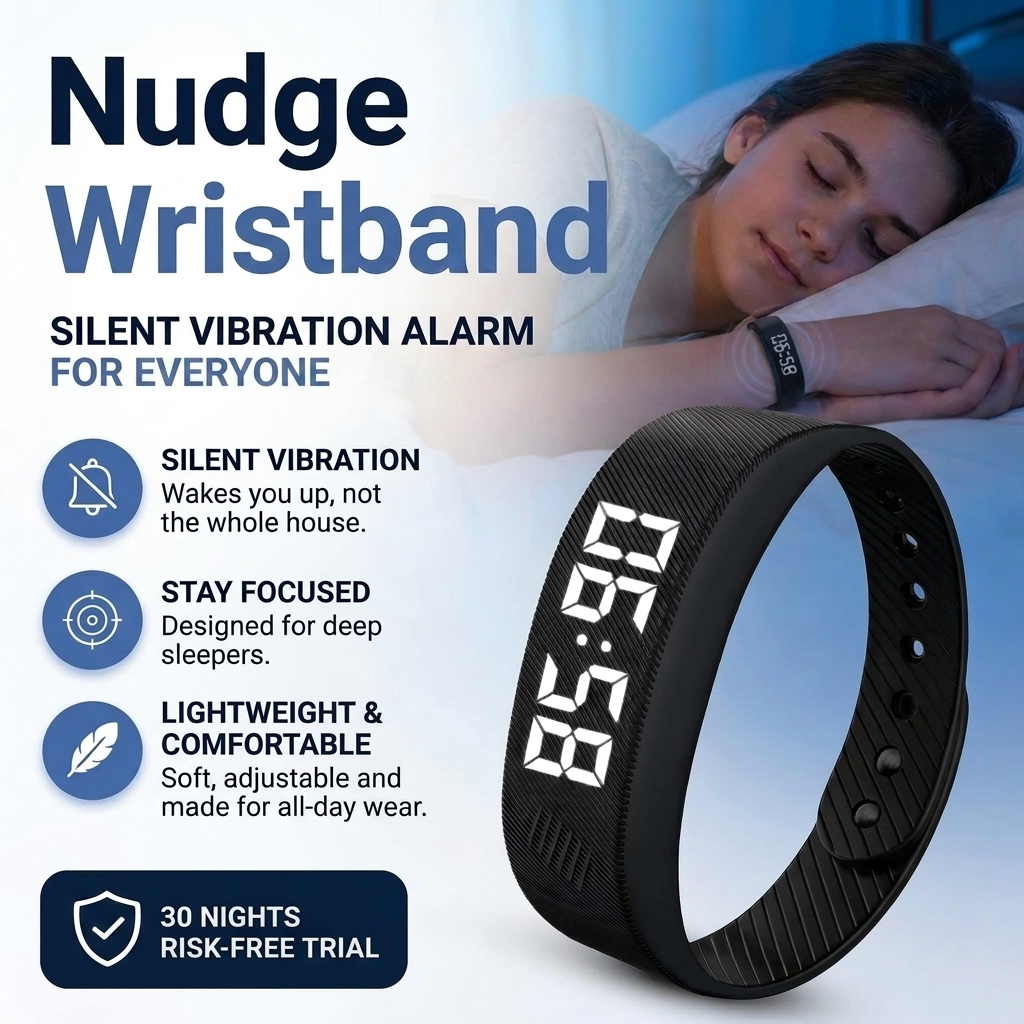 Nudge Wristband Alarm — Silent Vibrating Wake-Up for Deep Sleepers