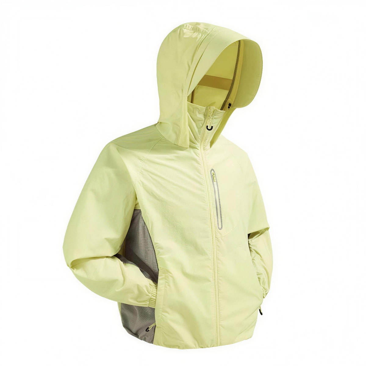 Color Block UPF50+ Hooded Sunscreen Jacket Outdoor Cycling Running Nylon Quick Dry Rear Air Vent Reflective Zipper Details