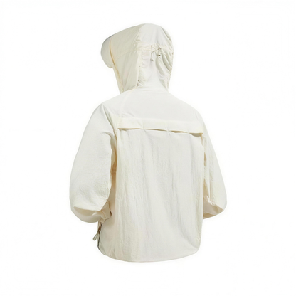Color Block UPF50+ Hooded Sunscreen Jacket Outdoor Cycling Running Nylon Quick Dry Rear Air Vent Reflective Zipper Details