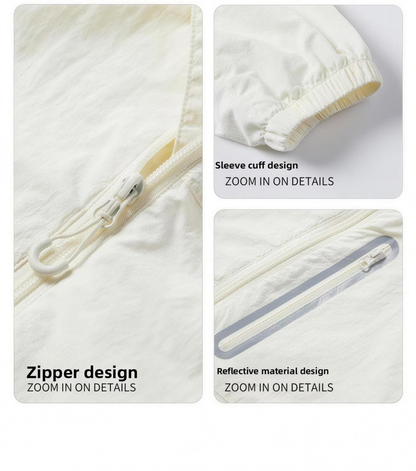 Color Block UPF50+ Hooded Sunscreen Jacket Outdoor Cycling Running Nylon Quick Dry Rear Air Vent Reflective Zipper Details