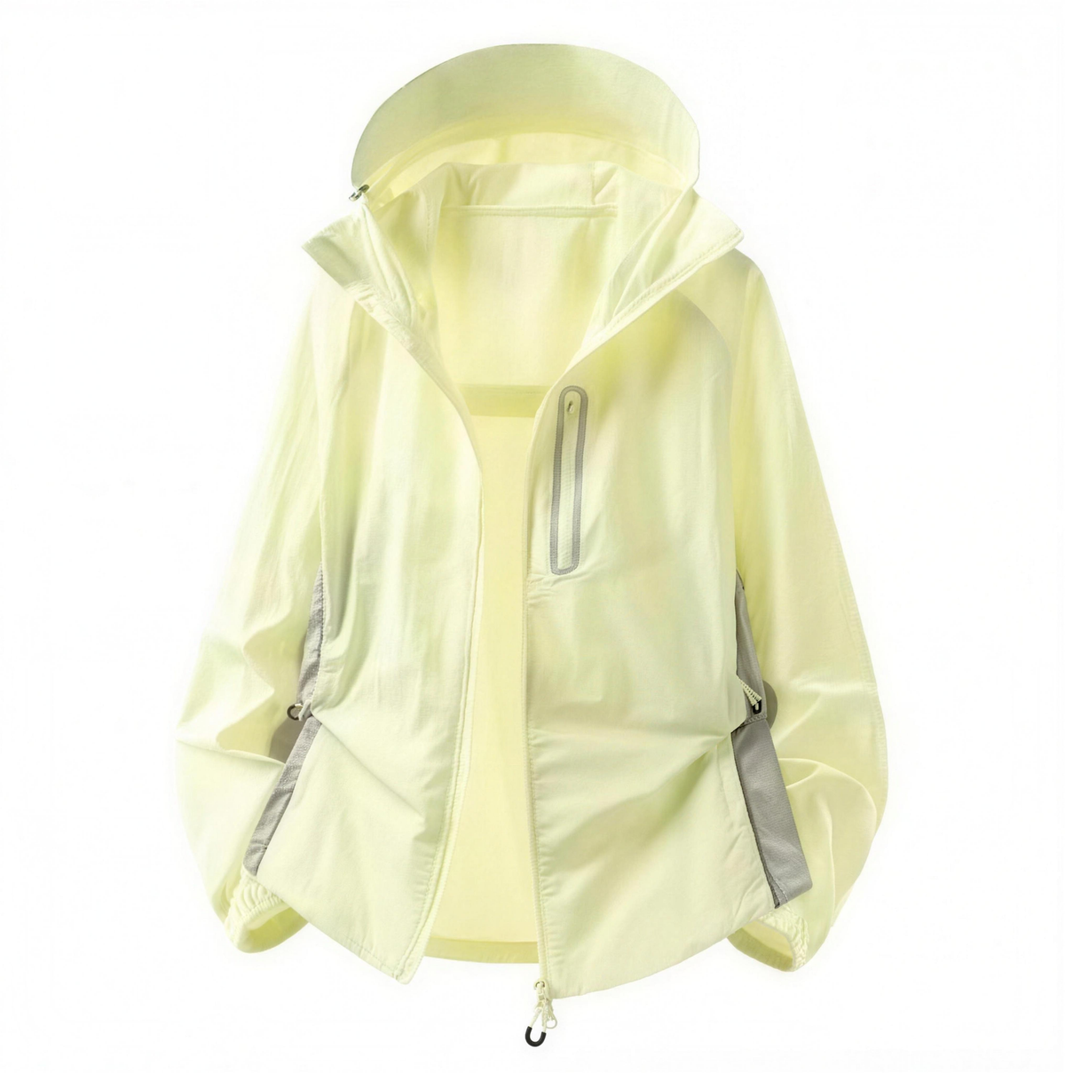 Color Block UPF50+ Hooded Sunscreen Jacket Outdoor Cycling Running Nylon Quick Dry Rear Air Vent Reflective Zipper Details
