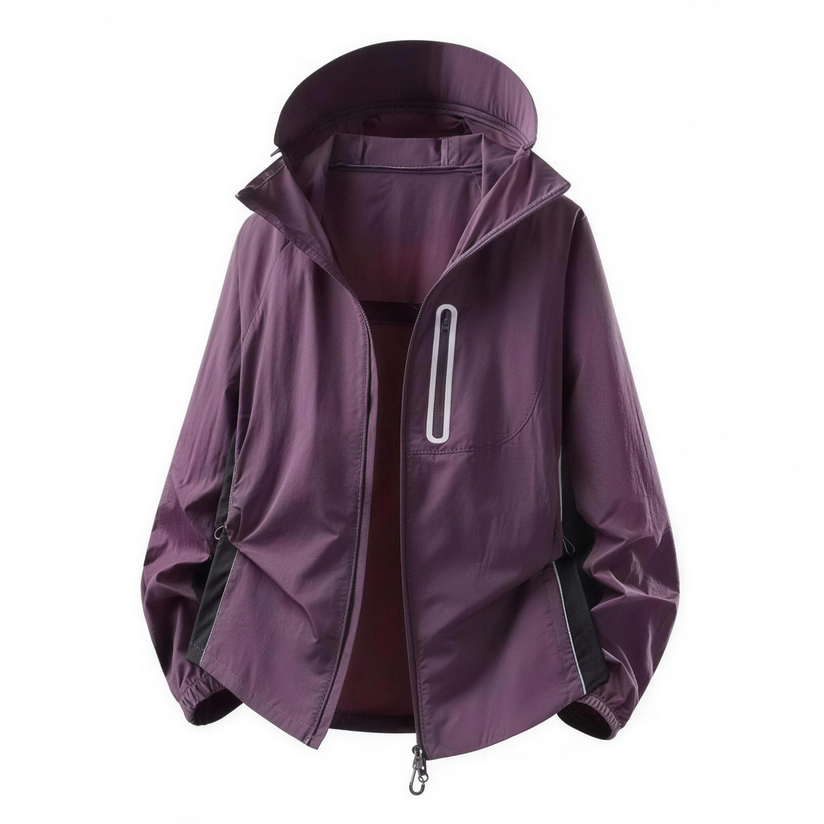 Color Block UPF50+ Hooded Sunscreen Jacket Outdoor Cycling Running Nylon Quick Dry Rear Air Vent Reflective Zipper Details