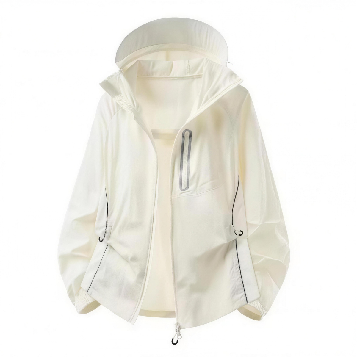 Color Block UPF50+ Hooded Sunscreen Jacket Outdoor Cycling Running Nylon Quick Dry Rear Air Vent Reflective Zipper Details